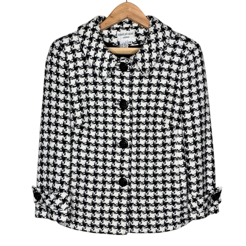 Charles Gray London Houndstooth Jacket M Black White Preppy Classic 90s England